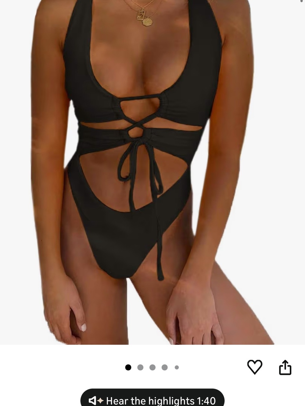 Cut-Out Tie Front One-Piece Swimsuit — Black
